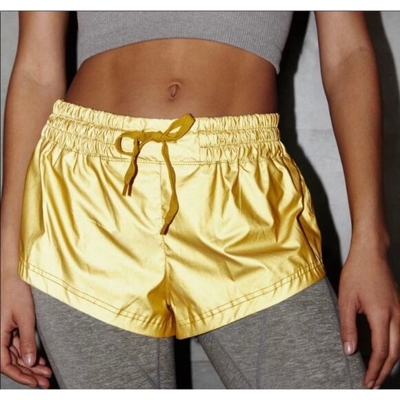NEW $68 Free People FP Movement Moonlight Reflective Running Shorts Yellow SZ S - Picture 4 of 13